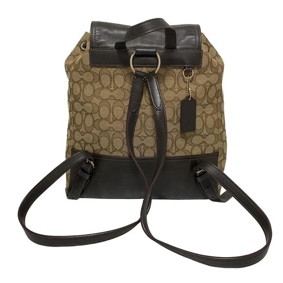 Auth COACH Signature 37742 Khaki Dark Brown Jacquard Leather - Backpack - Picture 3 of 9